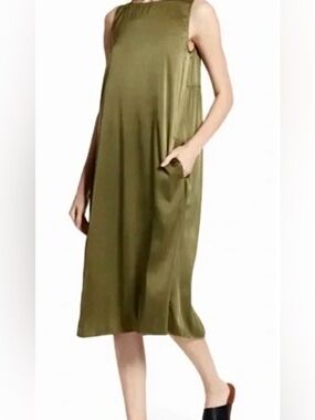 Silk Bateau Dress in Olive by Eileen Fisher Women’s XS